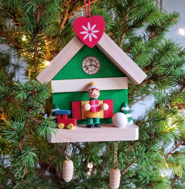 Traditional wooden cuckoo clock hanging Christmas ornament ...