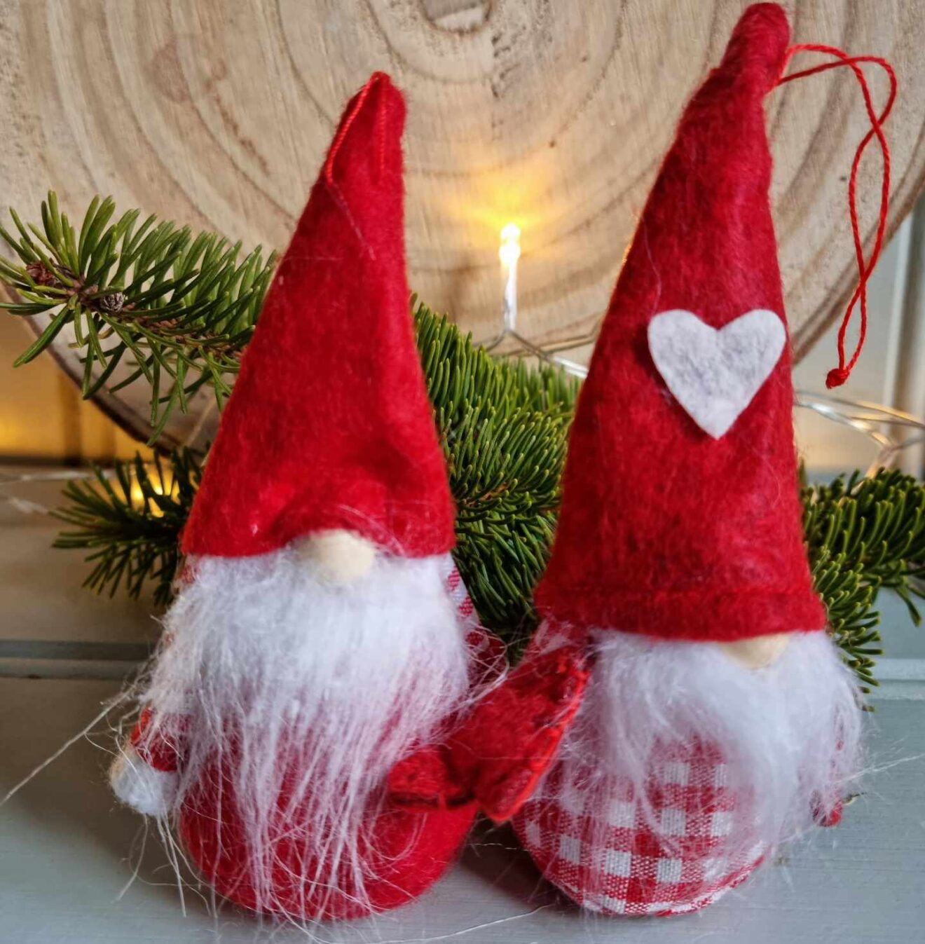 Set of 2 white heart red gingham Nordic Santa/nisse/tomte/gonks ...