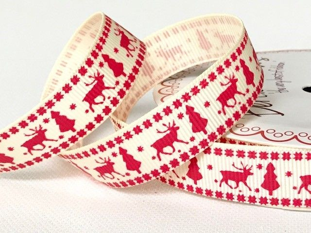 Nordic red reindeer and Christmas ribbon x 3m roll - Scandinavian ...