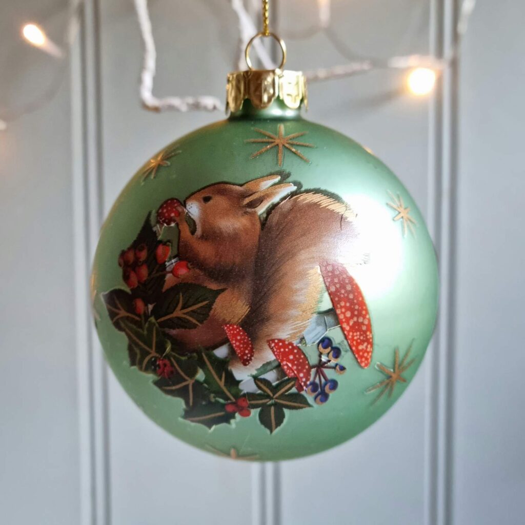 Pale Green Squirrel Glass Christmas Bauble By Gisela Graham